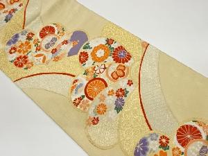 リサイクル　捻梅に花・丸文・古典柄模様織出し袋帯